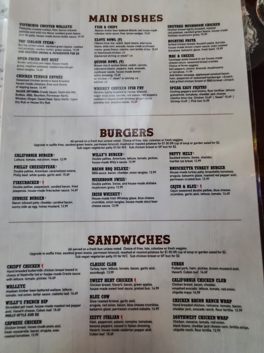 Willy McCoy's Menu - Image 1